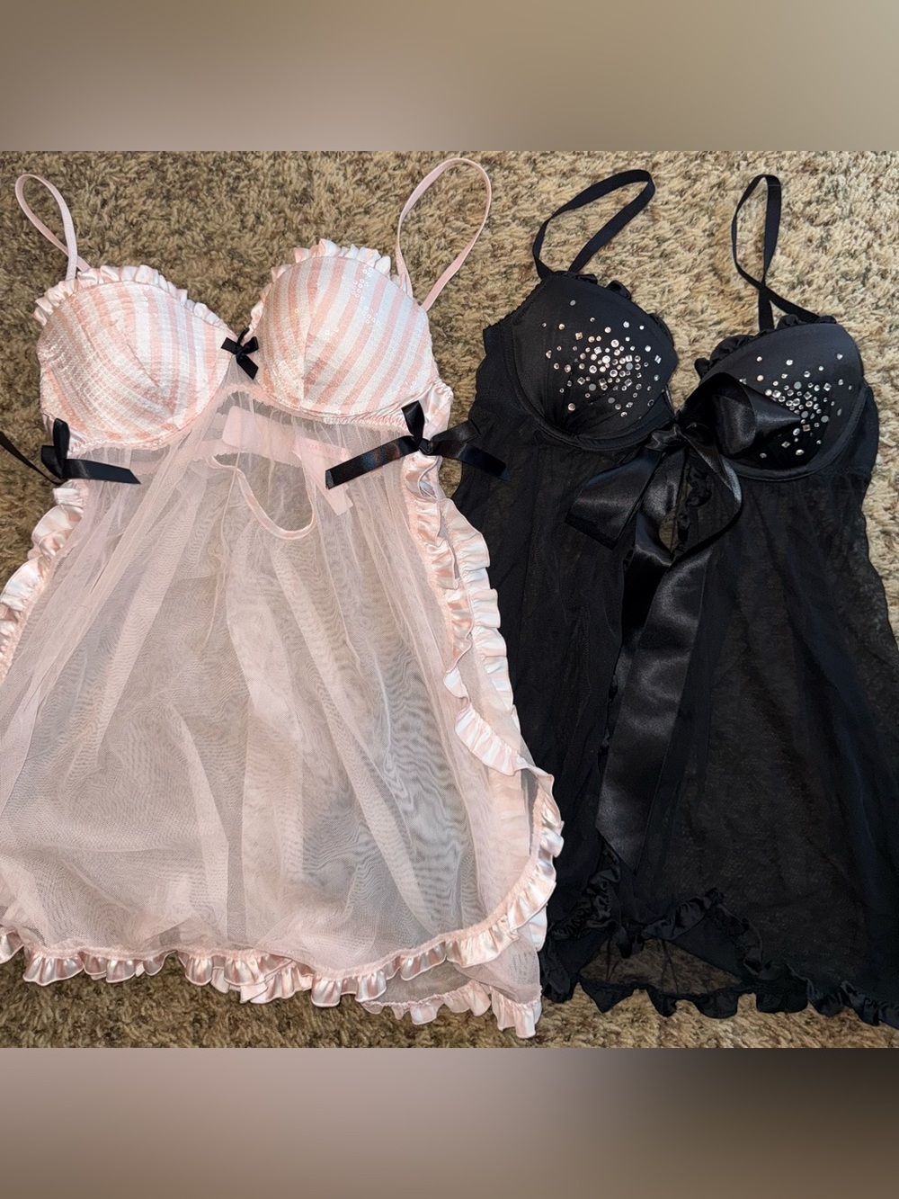 Victoria’s Secret Vintage Babydoll Push-Up Lingerie Lot 34B Pink Black Y2K